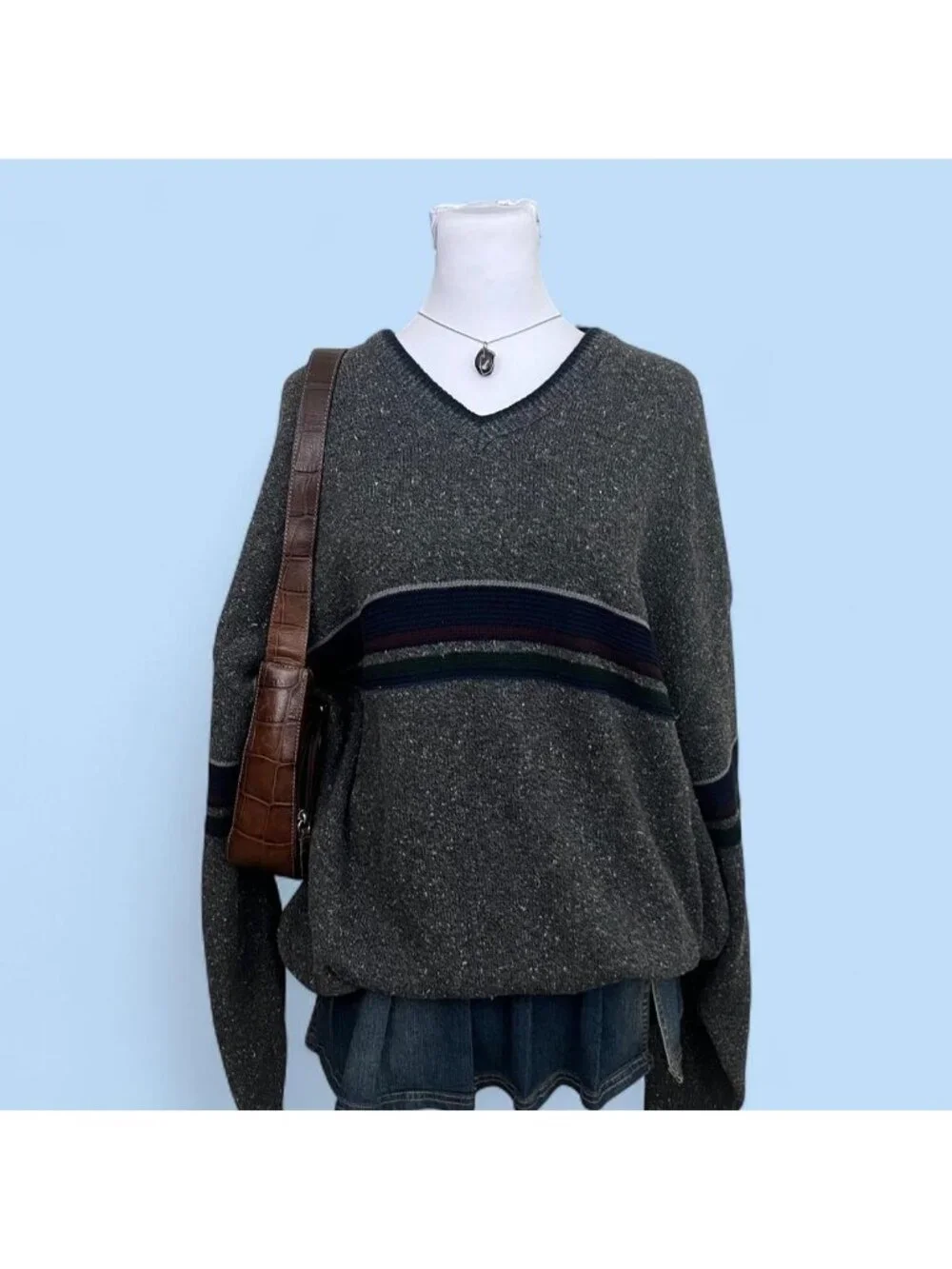 90s gray striped preppy indie skater sweater